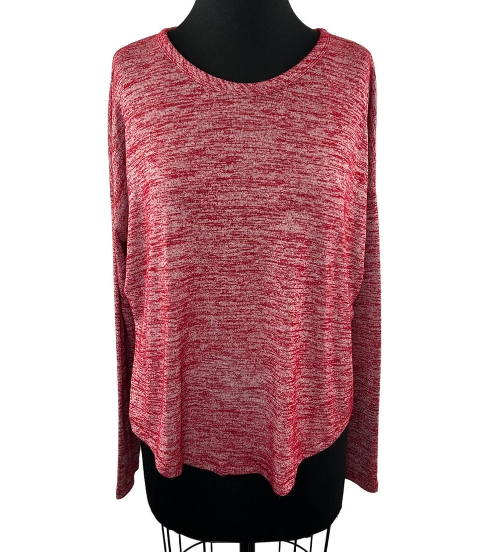 Rag & Bone Red White Marl Scoop Neck Long Sleeve Pullover Relaxed Tee Shirt M